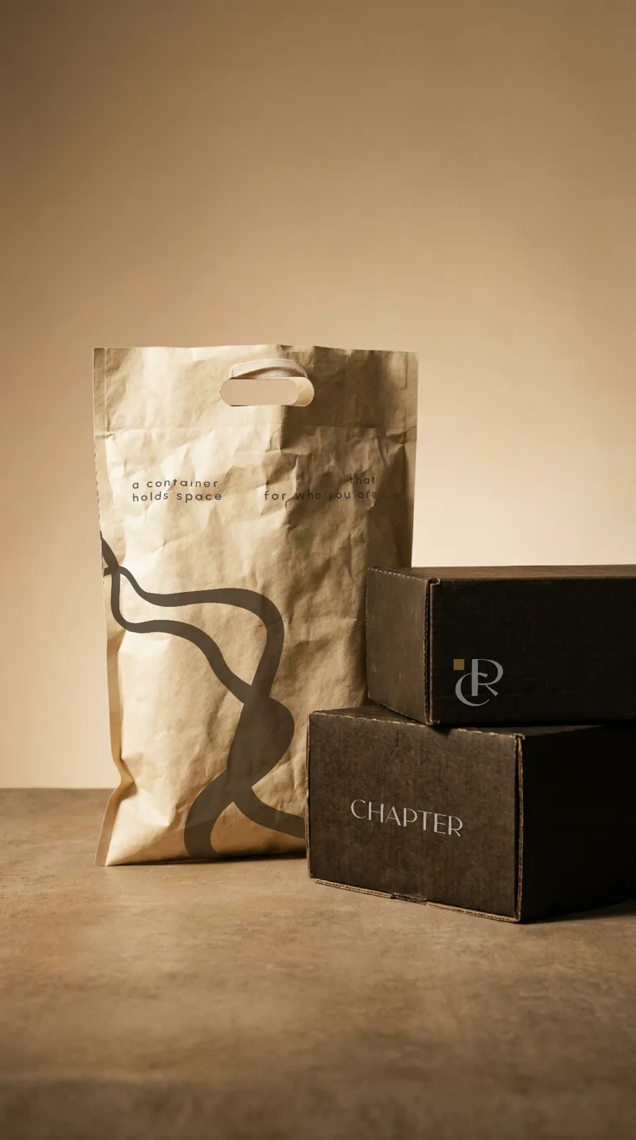 Chapter kraft shopping bag with black mailer boxes
