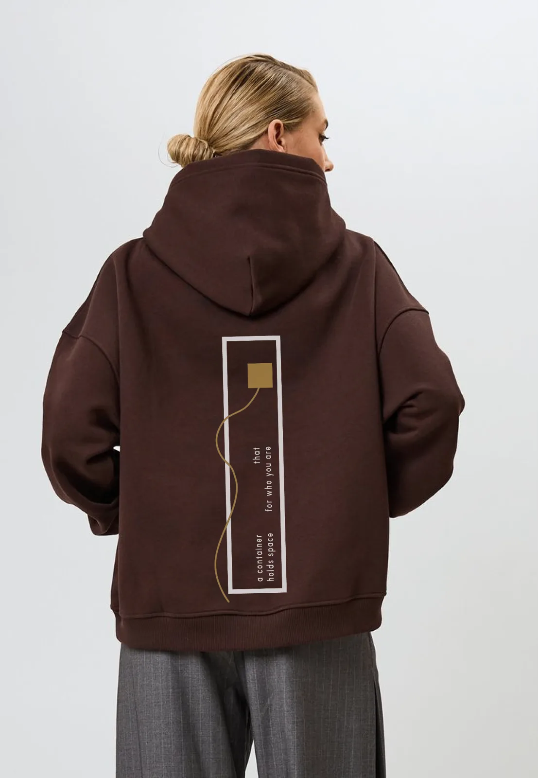 Chapter brown hoodie with framed mustard lockup artwork