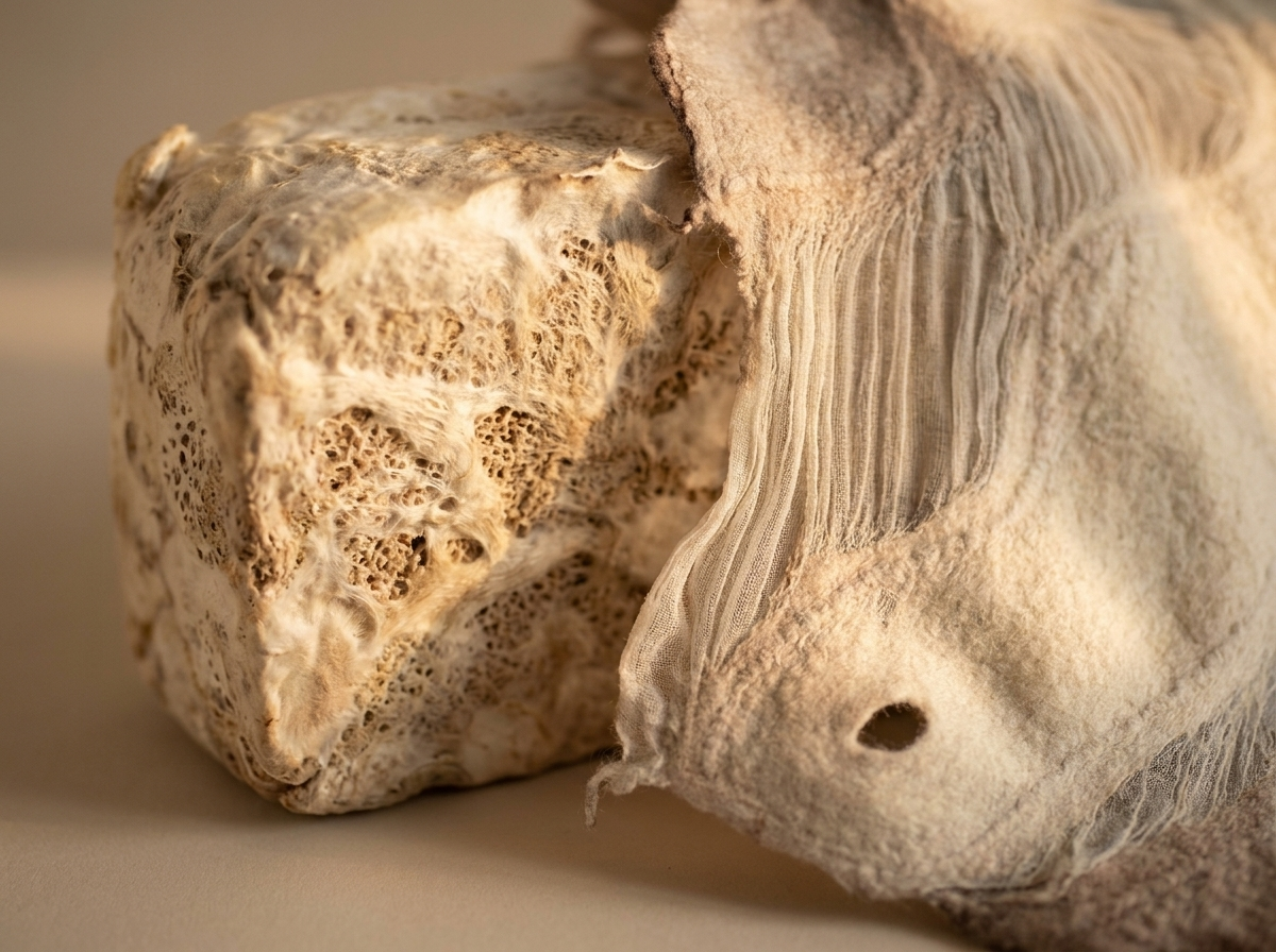 Porous biomaterial blocks and a fibrous sheet in warm light
