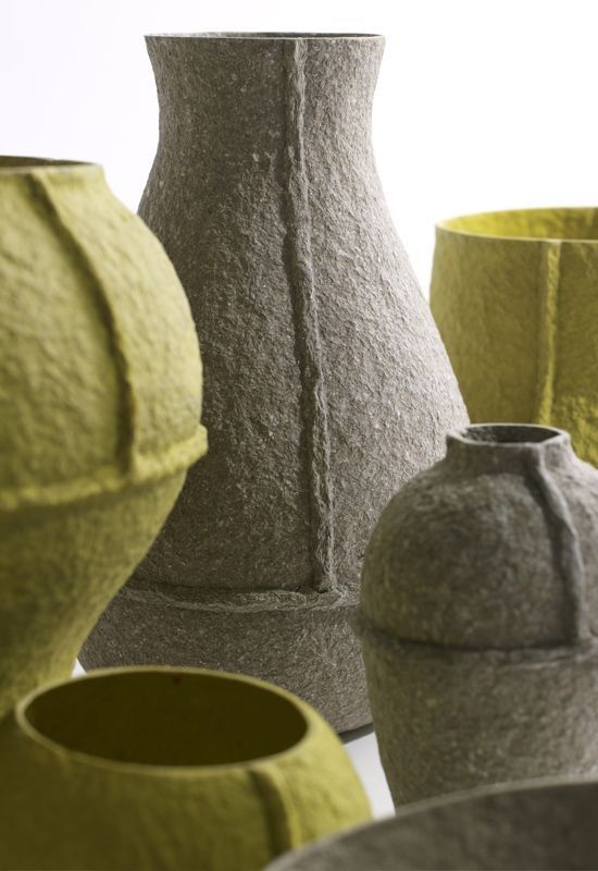 Textured pulp vessels in grey and chartreuse