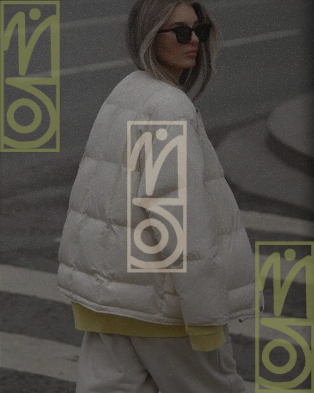 Mos streetwear campaign with a framed logo over a jacket